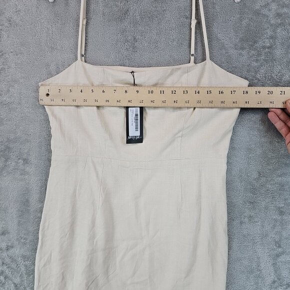 Nasty Gal I Live For The Sun Linen Mini Dress Womens Size 10 Cream Square Neck - Picture 7 of 11